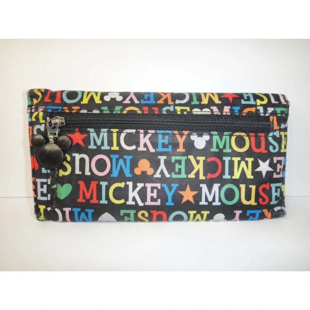 Disneyland Resort Mickey Mouse Trifold Wallet Multicolor Nylon Black Zipper Pull